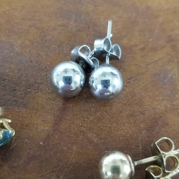 Vintage Post Earring Lot- 3 pairs- Gold & Silver Ball & Aqua Blue Crystal - Picture 5 of 8